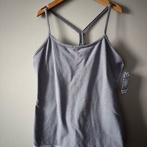 lululemon athletica light lavender&grey stripe “Power Y” tank with built in bra